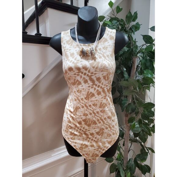 Express Tops - Express Women's Beige & Brown Polyester Sleeveless Bodysuit Top Blouse Size XL